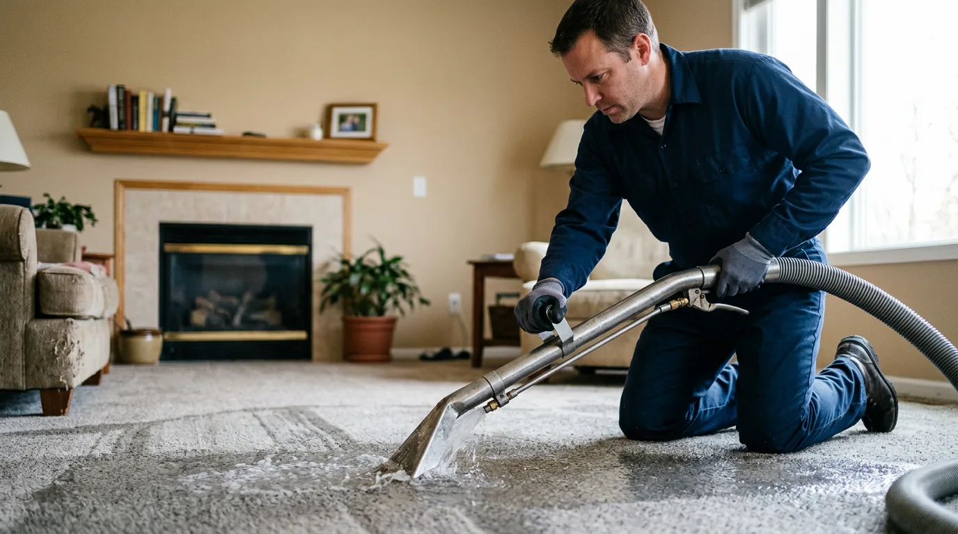 Water damage restoration technician working near Rio, IL